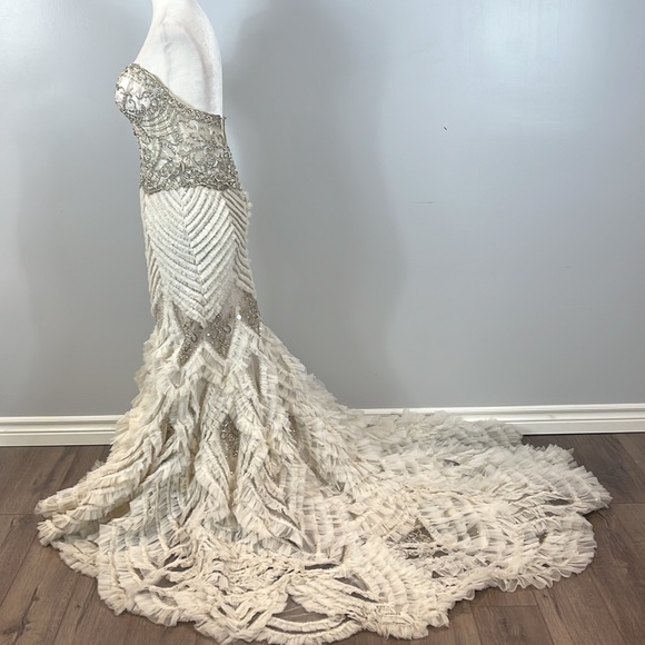 Eve of Milady Amalia Carrara Silk Sequin Swarovski Crystal Trumpet Mermaid Gown - Picture 4 of 17
